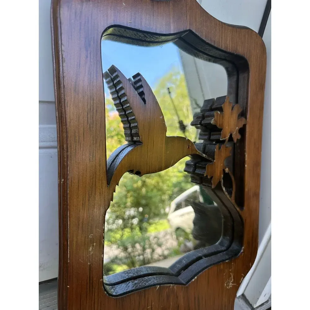 Vintage Wood Wall Caddy Mirror plant holder hummingbird hang retro boho